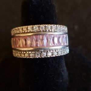 Sterling 925 silver pink CZ & diamond ring